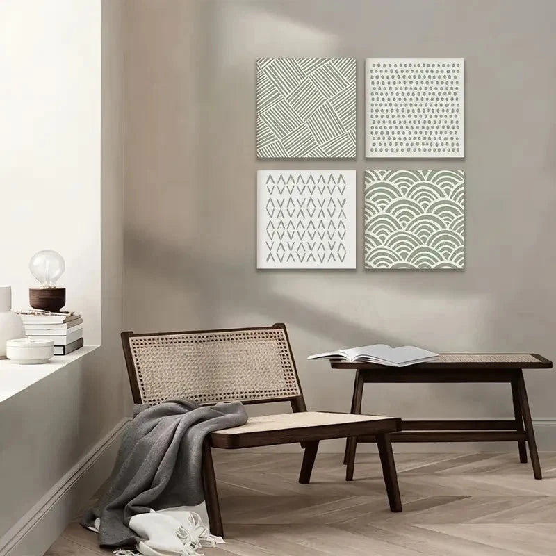 4pcs Abstract Sage Green Wall Art Prints | Galle Wall Art Canvas Framed