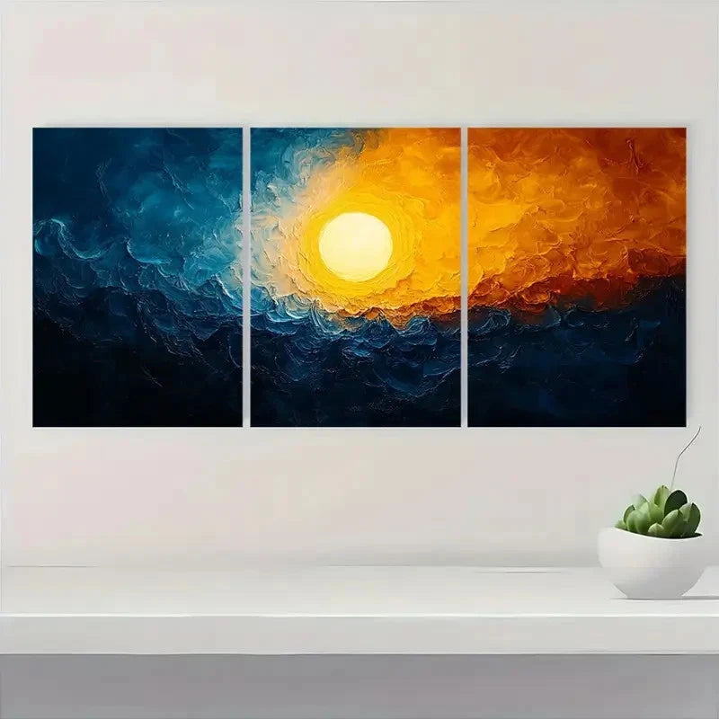 3pcs  Abstract Sunburst Sunrise Design A  Wall Art Set Canvas Framed 40x60cm - High Quality Print 100% Australian Made Wall Canvas Ready to Hang - Bella Home Decor