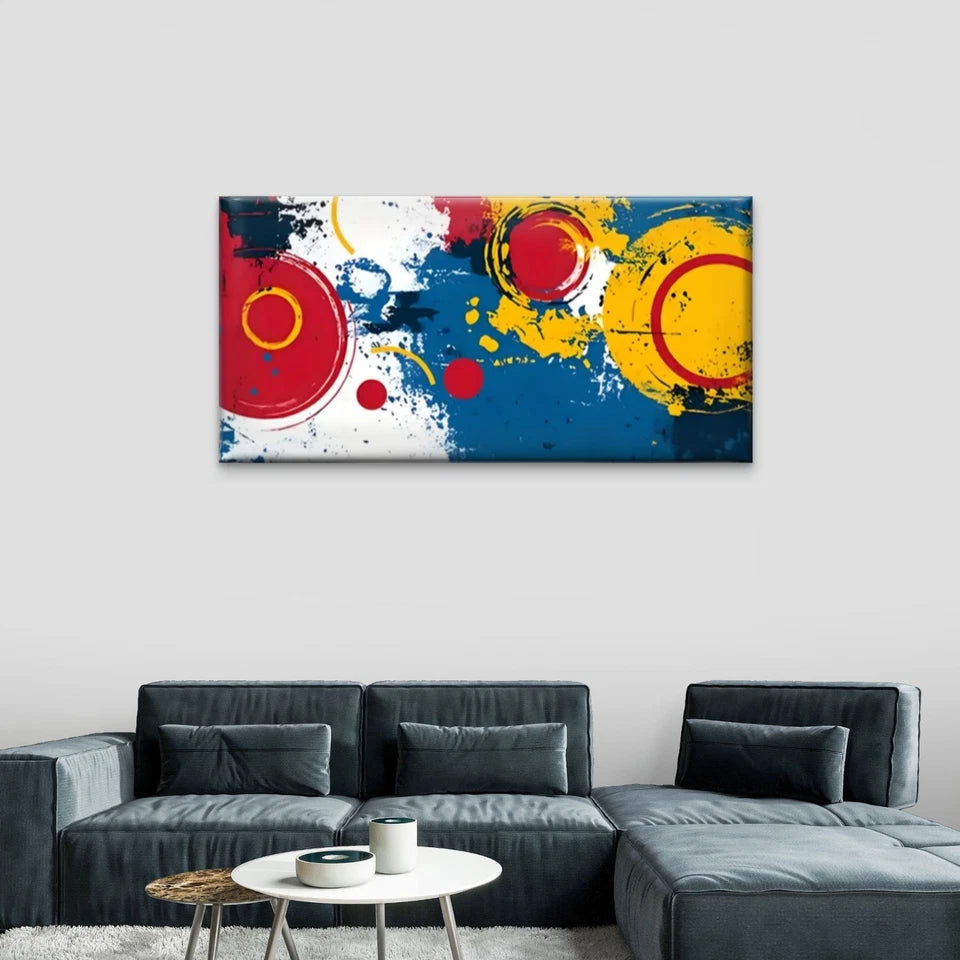 Circle Colourful Abstract Wall Art Canvas Office Home Room Framed 120x60cm