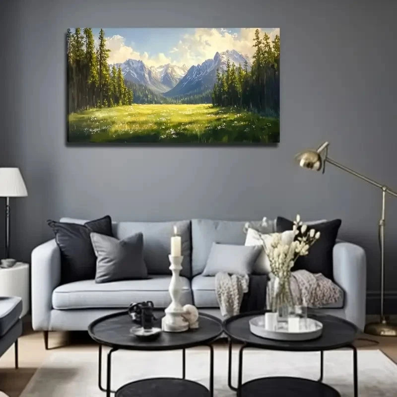 Pine Trees & Wildflowers Modern Wall Art Canvas Office Home Room Framed 120x60cm