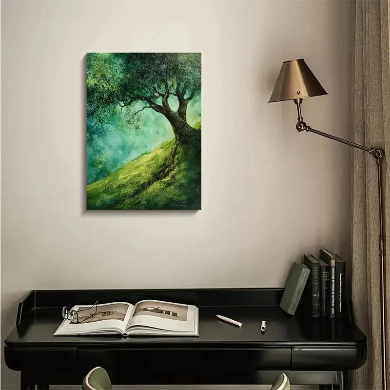 Green Moss Meadow Landscape with Vibrant Tree 40x60cm Metal Print Ready to Hang