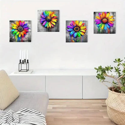 4pcs Vibrant Daisy Flower Graffiti Art Wall Art Canvas Framed