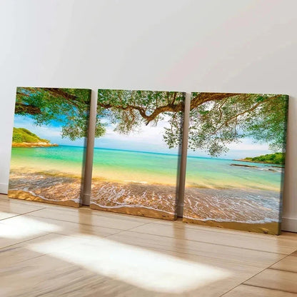 3pcs Sunshine Seaside Beach Sea Landscape Wall Art Set Canvas Framed 60x90cm - High Quality Print 100% Australian Made Wall Canvas Ready to Hang - Bella Home Decor