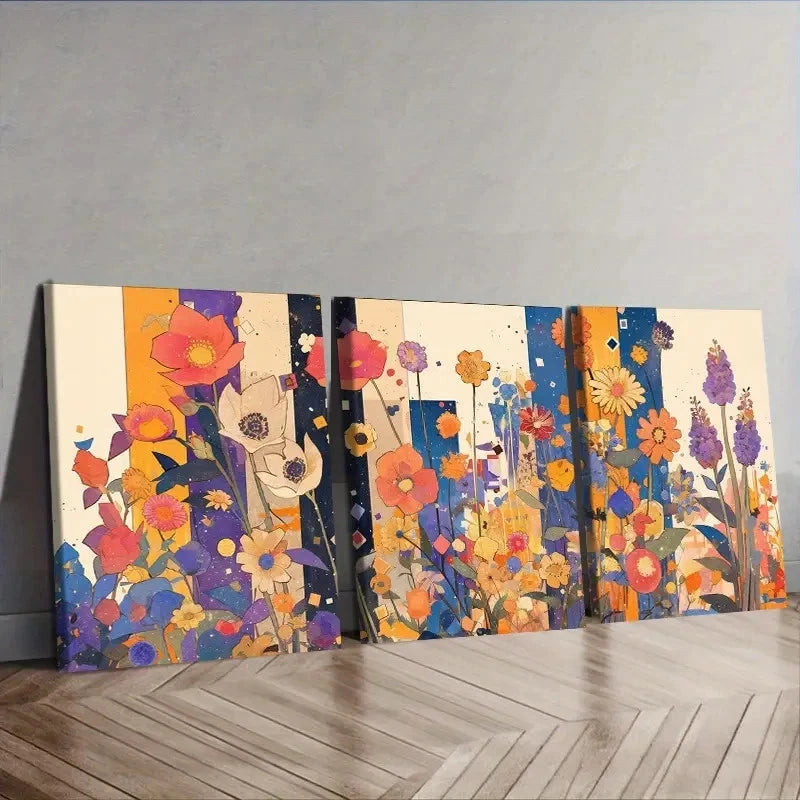 3pcs Flowers in clusters Wall Art Set Canvas Framed 50x70cm - High Quality Print 100% Australian Made Wall Canvas Ready to Hang - Bella Home Decor