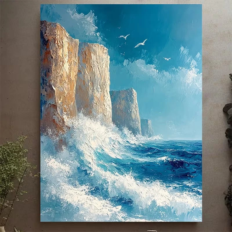 Abstract Ocean Waves & Towering Rocks Metal Print Ready to Hang