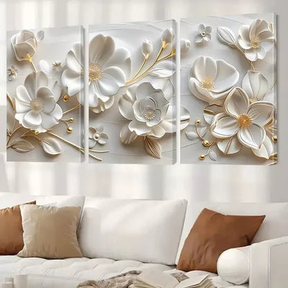 3pcs Floral Art Decorative White Flowers Art Set Canvas Unframed - High Quality Print 100% Australian Made Wall Canvas