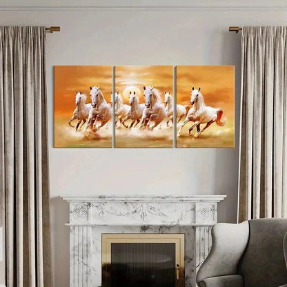 3pcs Animals White Horses Running Modern Wall Art Set Canvas Framed 40x60cm - High Quality Print 100% Australian Made Wall Canvas Ready to Hang