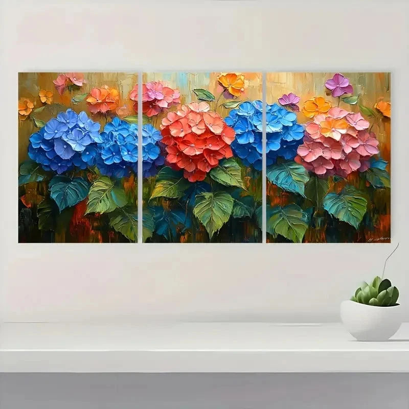 3pcs Hydrangea Painting   House Artwork Floral E  Wall Art Set Canvas Framed 40x60cm - High Quality Print 100% Australian Made Wall Canvas Ready to Hang