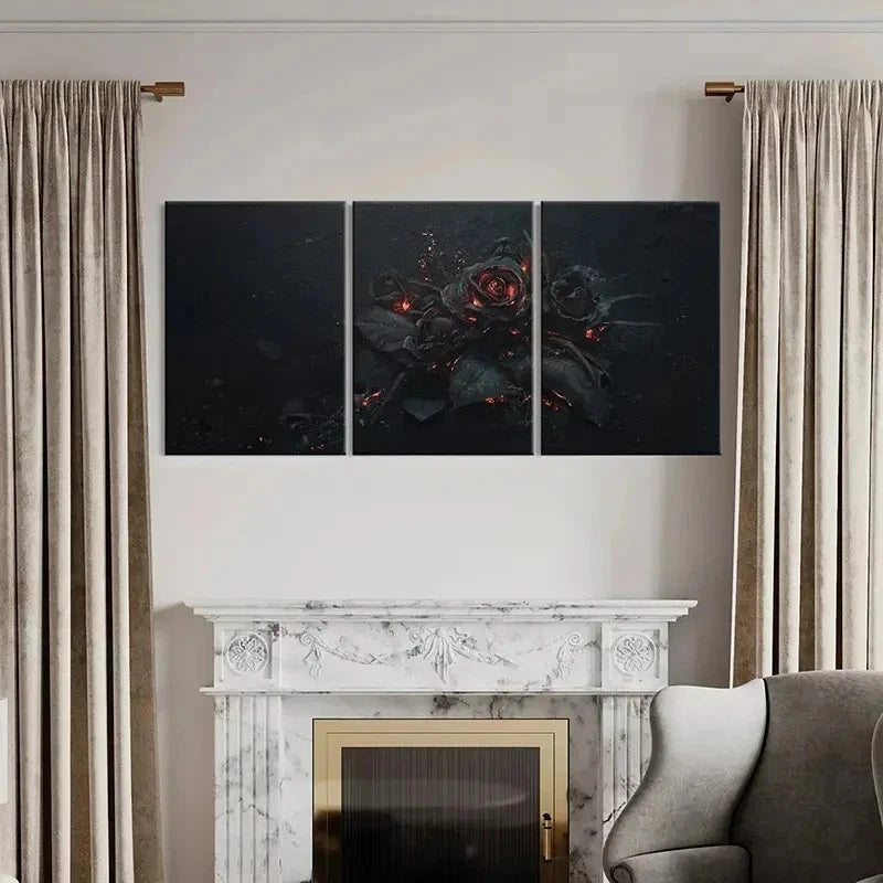 3pcs Burnt Red Rose Ashes Decoration Wall Art Set Canvas Framed 40x60cm - High Quality Print 100% Australian Made Wall Canvas Ready to Hang - Bella Home Decor