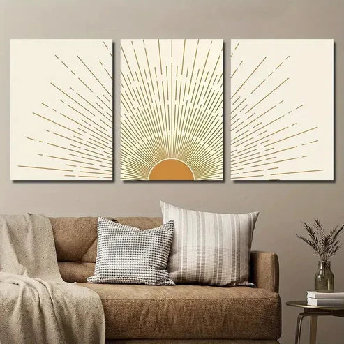 3pcs Abstract Geometric Sun Wall Art Set Canvas Unframed - High Quality Print 100% Australian Made Wall Canvas - Bella Home Decor