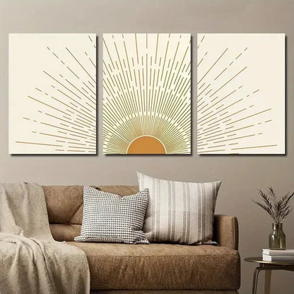 3pcs Abstract Geometric Sun Wall Art Set Canvas Unframed - High Quality Print 100% Australian Made Wall Canvas - Bella Home Decor