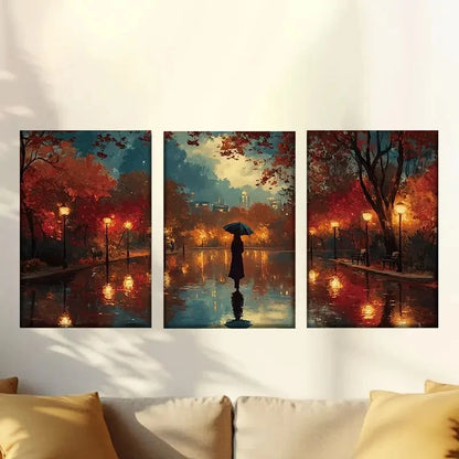 3pcs Vibrant park landscape women and umbrellas Wall Art Set Canvas Framed 60x90cm - High Quality Print 100% Australian Made Wall Canvas Ready to Hang - Bella Home Decor