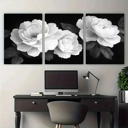 3pcs Black And White Floral Rose Décor Perfect Wall Art Set Canvas Framed 50x70cm - High Quality Print 100% Australian Made Wall Canvas Ready to Hang - Bella Home Decor