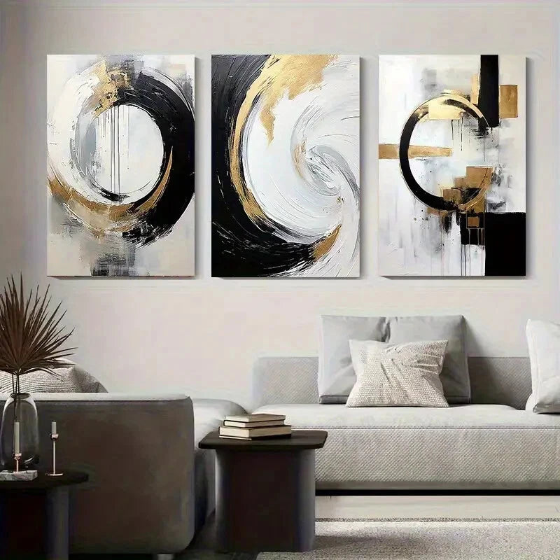 3pcs Abstract Geometric Circle Golden Perfect Wall Art Set Canvas Framed 40x60cm - High Quality Print 100% Australian Made Wall Canvas Ready to Hang - Bella Home Decor