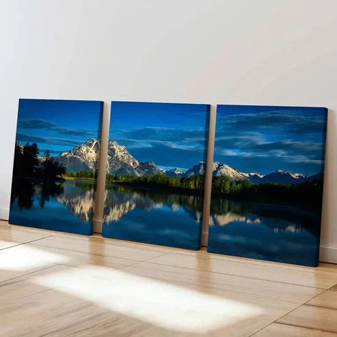 3pcs Mountain Lake with Reflection on Water Wall Art Canvas Unframed – High Quality Print 100% Australian Made Wall Canvas