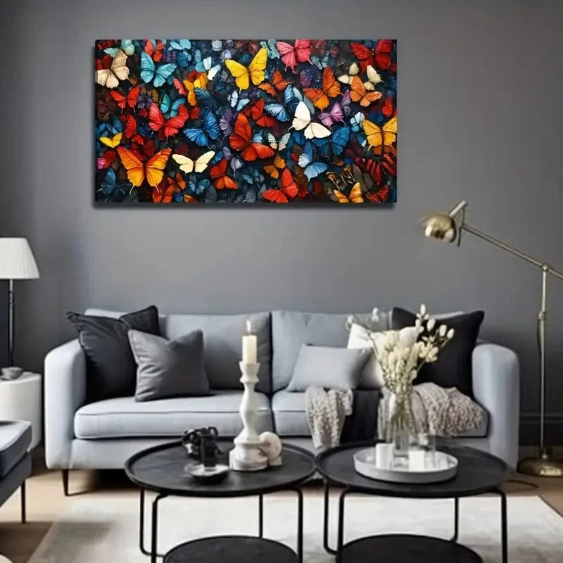 Vibrant Butterfly Design Wall Art Canvas Office Home Room Framed 120x60cm - Bella Home Decor