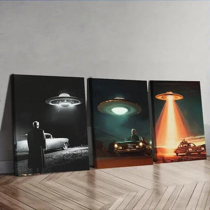 3pcs Unidentified Object on Car Design Perfect Wall Art Set Canvas Unframed - High Quality Print 100% Australian Made Wall Canvas