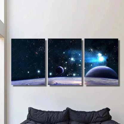 3pcs Space Galaxy Science Fiction Planets Wall Art Set Canvas Unframed - High Quality Print 100% Australian Made Wall Canvas