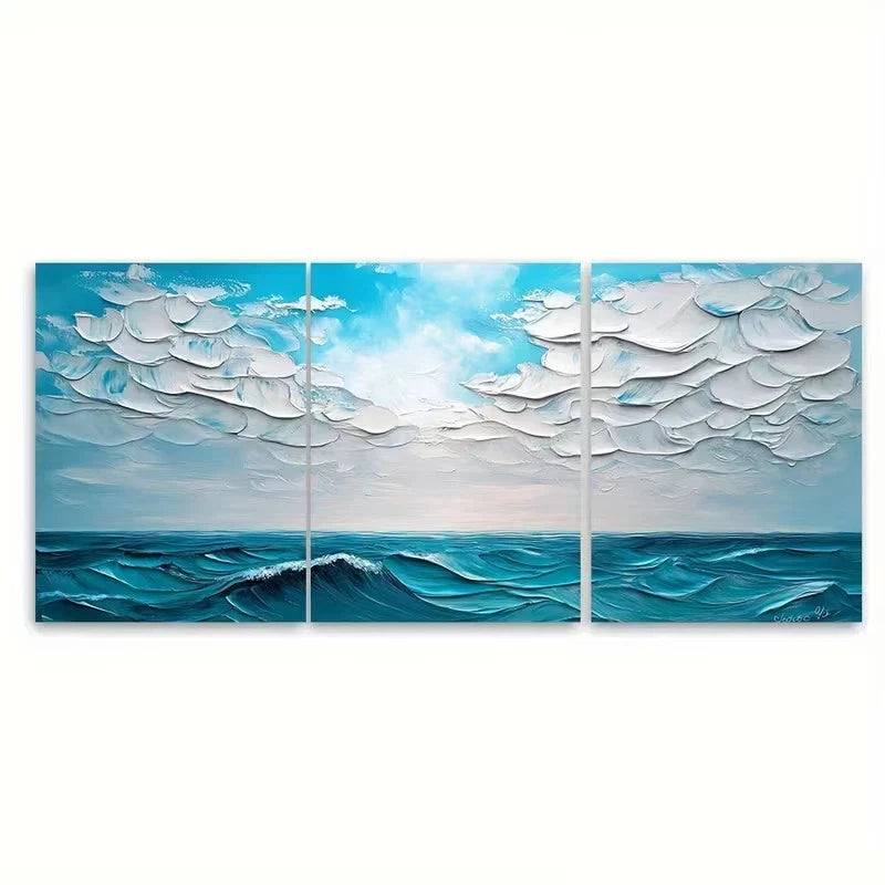 3pcs Sky And Sea Painting, Large Ocean Wall Art Set Canvas Framed 40x60cm - High Quality Print 100% Australian Made Wall Canvas Ready to Hang