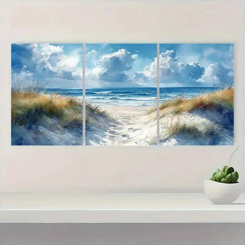 3pcs Sand Dunes and Ocean Scenery sd Wall Art Set Canvas Unframed - High Quality Print 100% Australian Made Wall Canvas