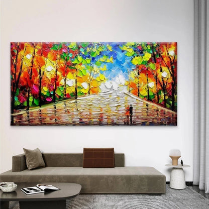 Colorful Abstract Autumn Park Wall Art Canvas Office Home Room Framed 120x60cm