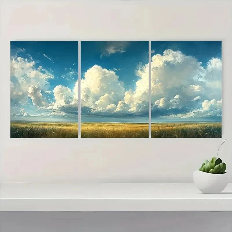 3pcs  Minimalist Cloudy Sky Landscape TY Wall Art Set Canvas Framed 50x70cm - High Quality Print 100% Australian Made Wall Canvas Ready to Hang - Bella Home Decor