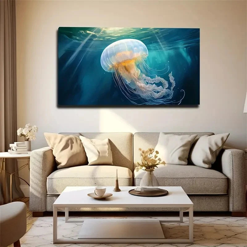 Enchanting Jellyfish Underwater Wall Art Canvas Office Home Room Framed 120x60cm