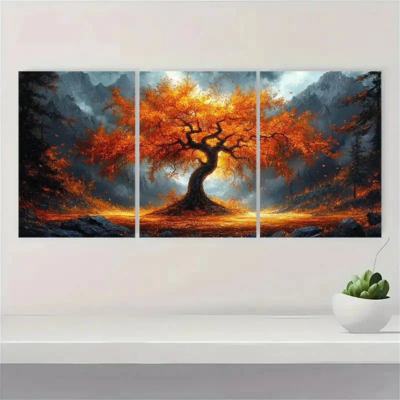 3pcs Weeping Willow Tree Art Moody Green Wall Art Set Canvas Framed 40x60cm - High Quality Print 100% Australian Made Wall Canvas Ready to Hang