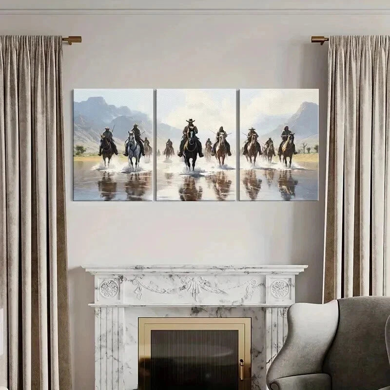 3pcs Western American Cowboys Riding Horses Wall Art Set Canvas Framed 40x60cm - High Quality Print 100% Australian Made Wall Canvas Ready to Hang - Bella Home Decor