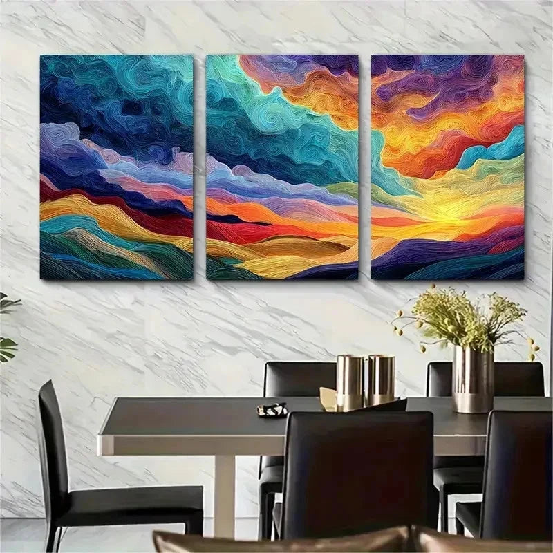 3pcs Colorful Desert Painting Sand Dunes Perfect Wall Art Set Canvas Framed 50x70cm - High Quality Print 100% Australian Made Wall Canvas Ready to Hang - Bella Home Decor
