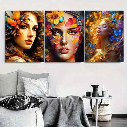 3pcs Colorful Flowers and Butterflies Metal Print Ready to Hang Art - Bella Home Decor