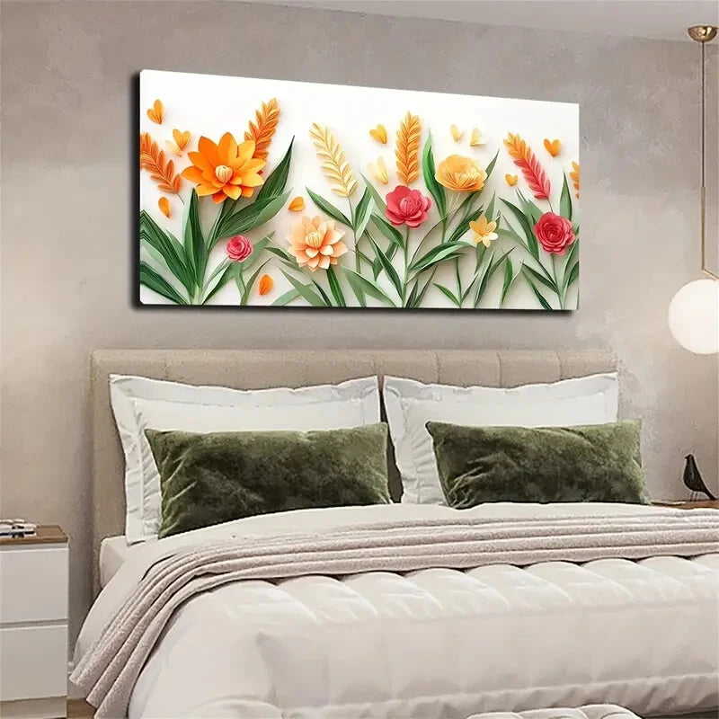 Yellow Flowers with Green Leave Wall Art Canvas Office Home Room Framed 120x60cm - Bella Home Decor