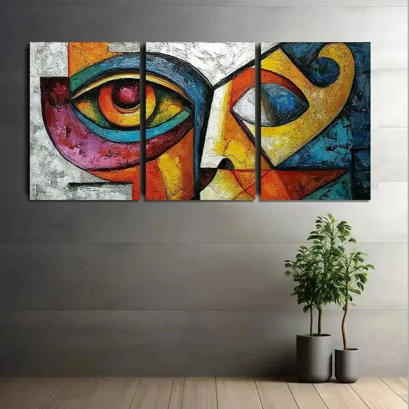 3pcs Abstract Face Human Form Picasso Metal Print Ready to Hang Art - Bella Home Decor