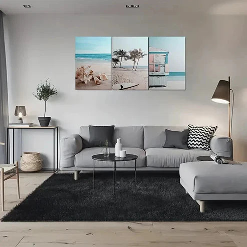 3pcs Palm Trees Seashells & Surfboard Wall Art Canvas Unframed - High Quality Print 100% Australian Made Wall Canvas