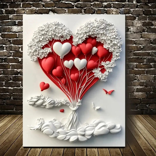 Featuring a Romantic Balloon Love Painting 40x60cm Metal Print Ready to Hang - Bella Home Decor