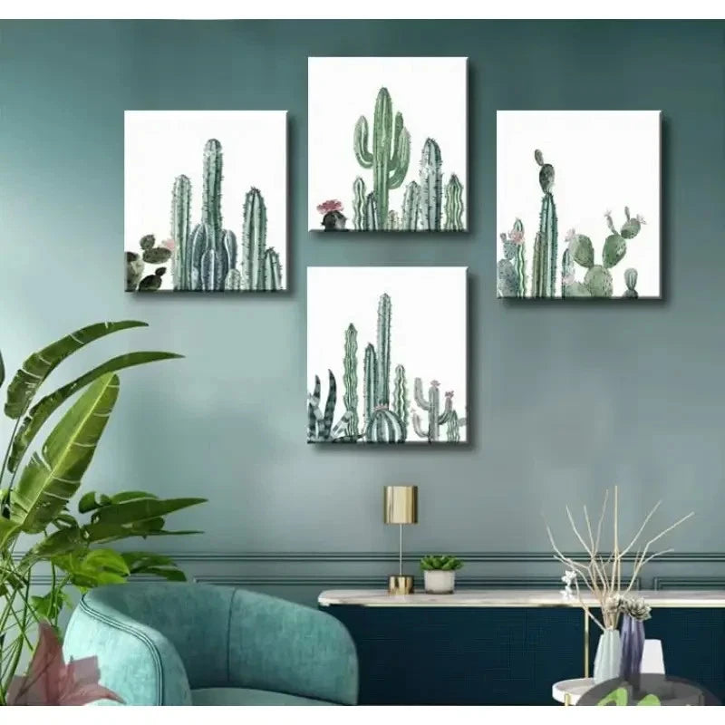 4pcs Mint Green  Wall Art Canvas Framed