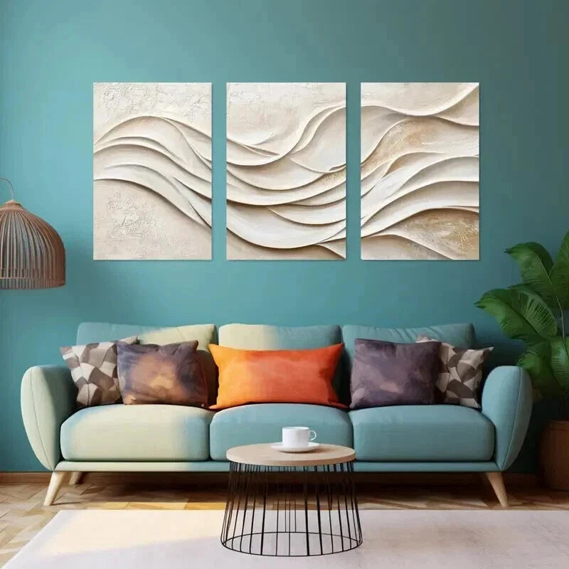 3pcs Minimalist White and Beige Abstract Perfect Wall Art Set Canvas Framed 60x90cm - High Quality Print 100% Australian Made Wall Canvas Ready to Hang - Bella Home Decor
