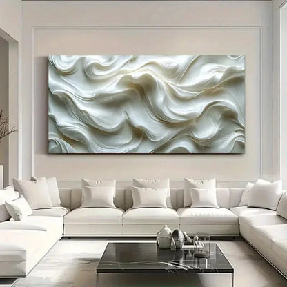 Modern White Wavy Decor Wall Art Canvas Office Home Room Framed 120x60cm