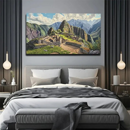 Ancient Ruins Vibrant Mountain Wall Art Canvas Office Home Room Framed 120x60cm