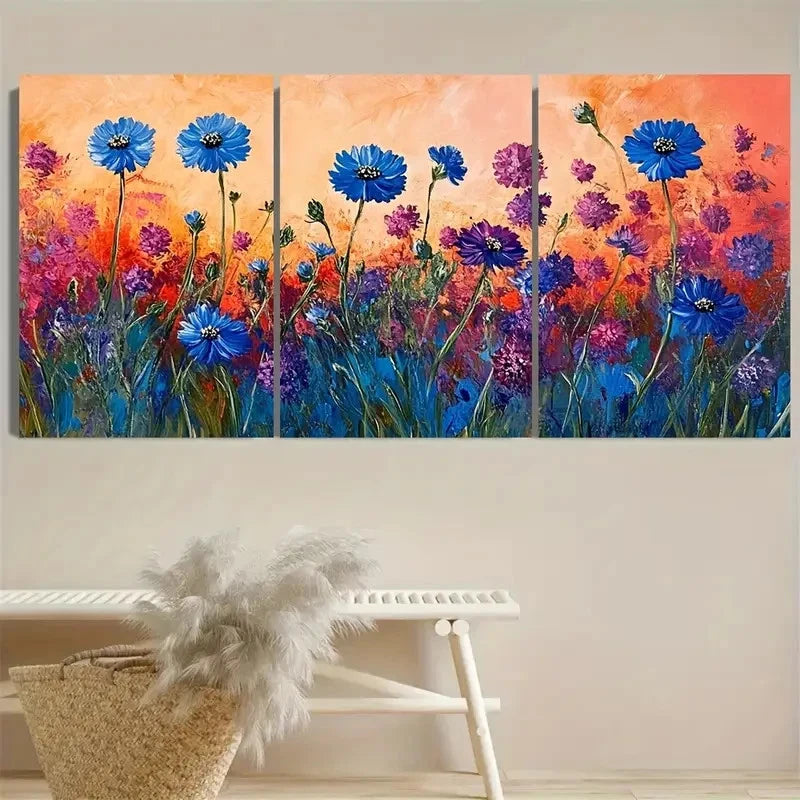 3pcs Cornflower Wildflower Wall Art Set Canvas Framed 40x60cm - High Quality Print 100% Australian Made Wall Canvas Ready to Hang - Bella Home Decor