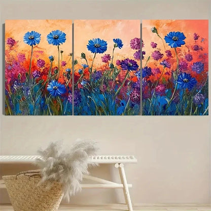 3pcs Cornflower Wildflower Wall Art Set Canvas Framed 40x60cm - High Quality Print 100% Australian Made Wall Canvas Ready to Hang - Bella Home Decor