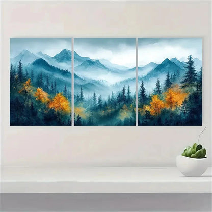 3pcs  Green Forest Mountain  JK      Wall Art Set Canvas Framed 50x70cm - High Quality Print 100% Australian Made Wall Canvas Ready to Hang - Bella Home Decor
