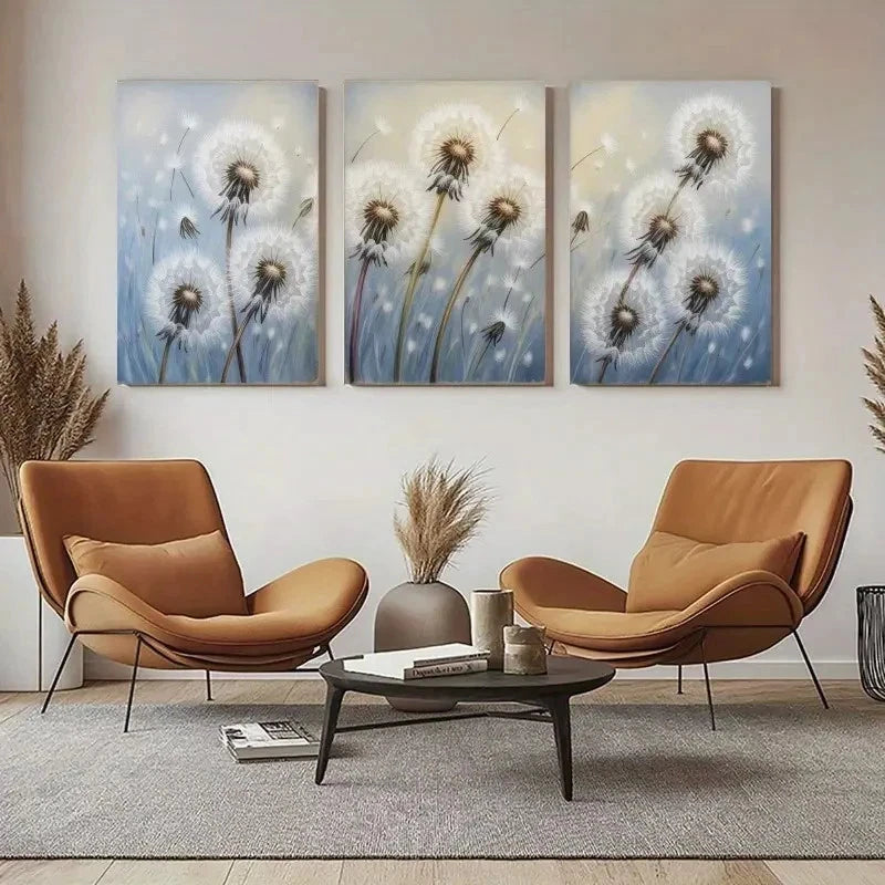 3pcs Dandelion  Natural Landscape Painting Metal Print Ready to Hang Art - Bella Home Decor