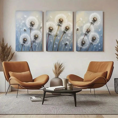 3pcs Dandelion  Natural Landscape Painting Metal Print Ready to Hang Art - Bella Home Decor