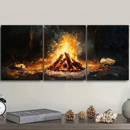 3pcs Oil painting of a bonfire Wall Art Set Canvas Framed 60x90cm - High Quality Print 100% Australian Made Wall Canvas Ready to Hang