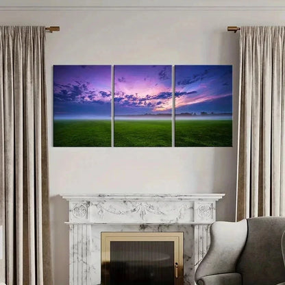 3pcs Endless Grassland & Purple Sky Wall Art Set Canvas Framed 60x90cm - High Quality Print 100% Australian Made Wall Canvas Ready to Hang