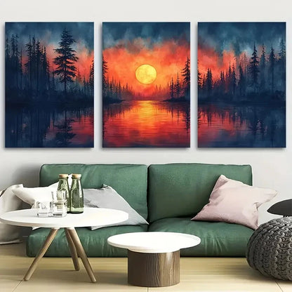 3pcs Vibrant Sunset Lake Sunset Décor Perfect Wall Art Set Canvas Framed 40x60cm - High Quality Print 100% Australian Made Wall Canvas Ready to Hang - Bella Home Decor