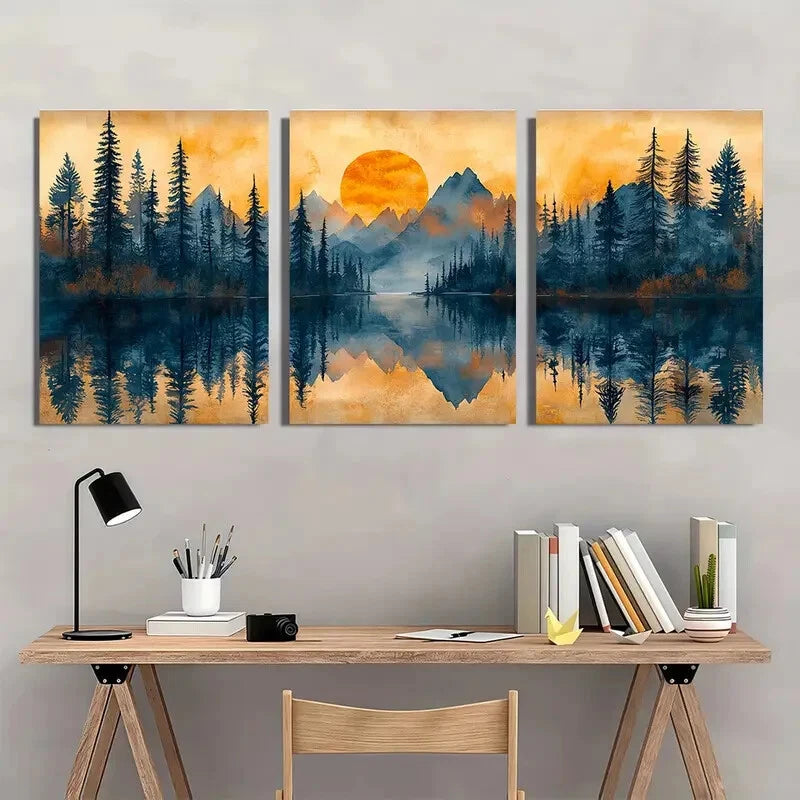 3pcs Peaceful Pine Forest Tranquil Perfect Wall Art Set Canvas Framed 40x60cm - High Quality Print 100% Australian Made Wall Canvas Ready to Hang - Bella Home Decor