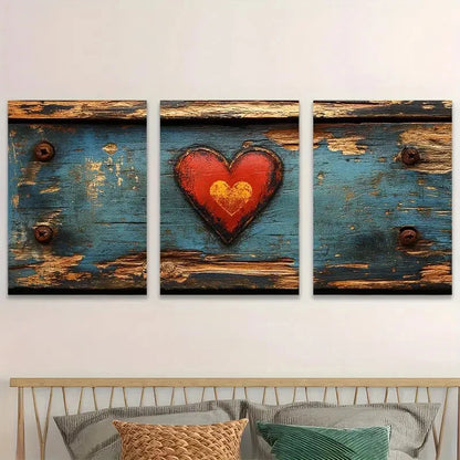 3pcs Coastal Cowgirl Love Heart Blue & Orange Metal Print Ready to Hang Art - Bella Home Decor