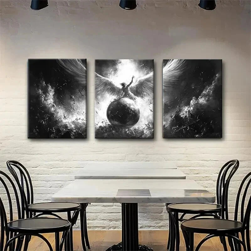 3pcs Angelic Warrior Black And White Perfect Wall Art Set Canvas Framed 40x60cm - High Quality Print 100% Australian Made Wall Canvas Ready to Hang - Bella Home Decor